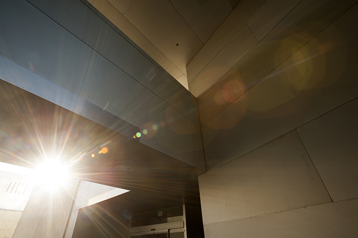 Sunlight reflecting off of the Social Sciences and Humanities building