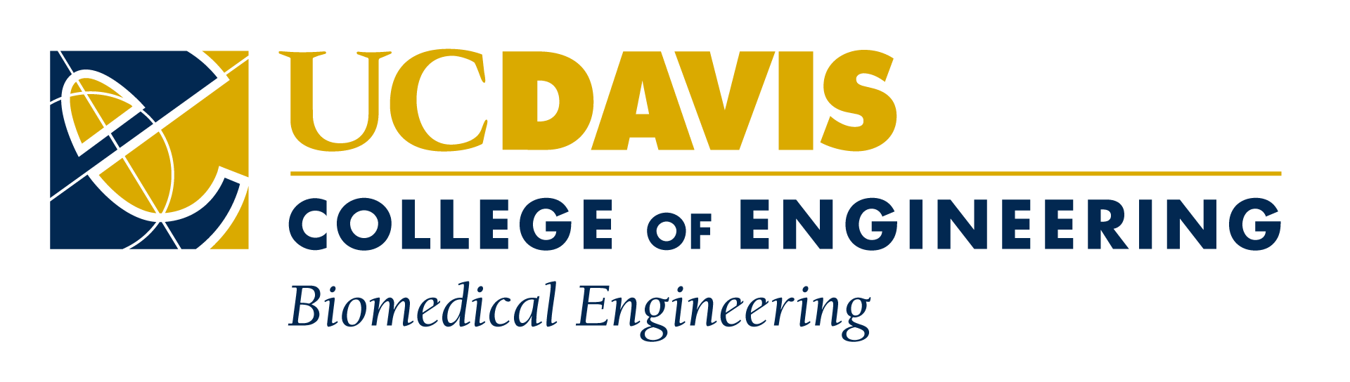 Biomedical Engineering signature with icon has College of Engineering name in first position under the UC Davis wordmark