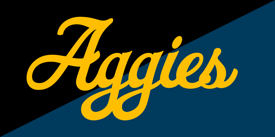 Aggies script solid mark in gold on dark
