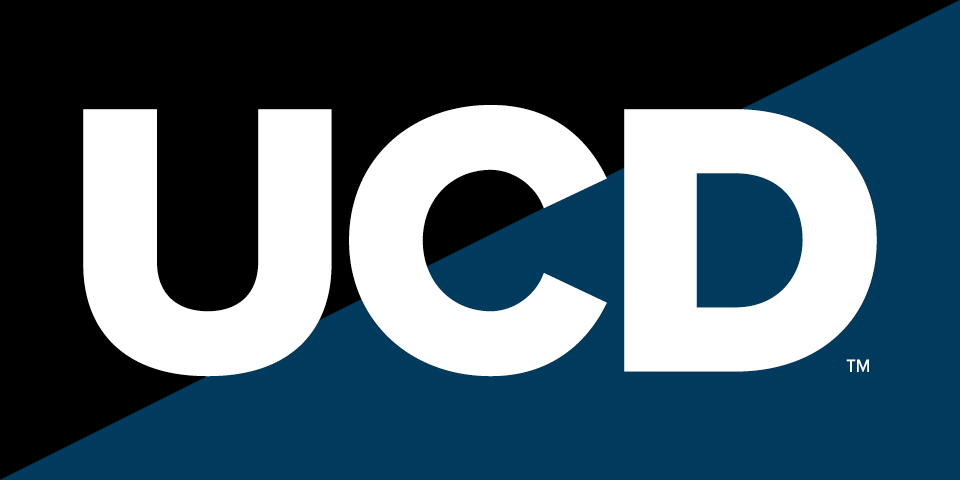 UCD mark in white on dark