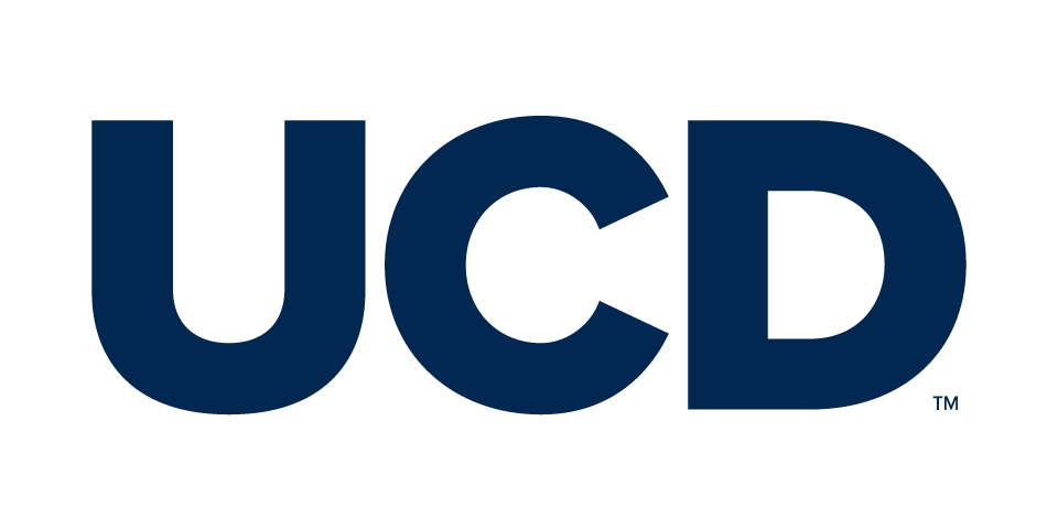 UCD mark in blue on white