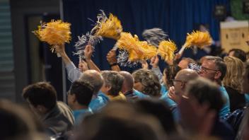 Cheering crowd with pom poms