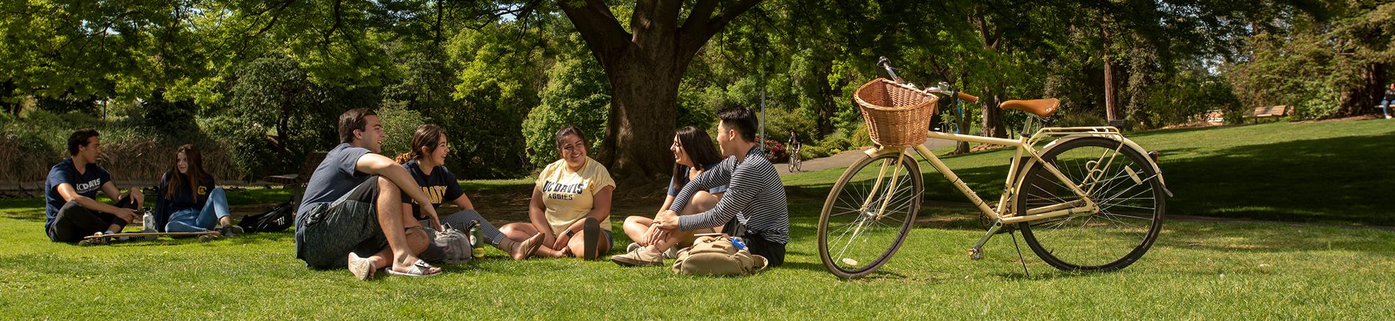 Students photographed in the arboretum near Lake Spafford